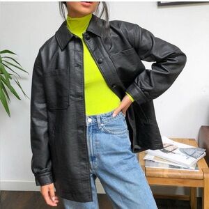 Collusion Faux Leather Shaket in Black , size 4